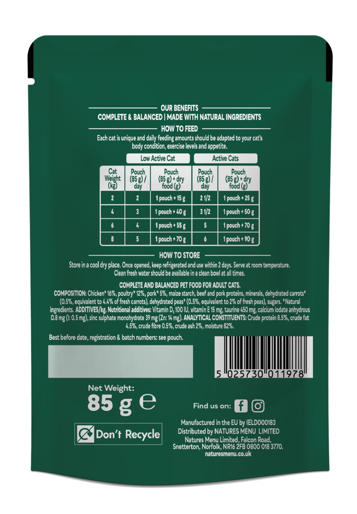 Natures Menu Bites In Gravy With Chicken Wet Cat Food Pouches 22x85g