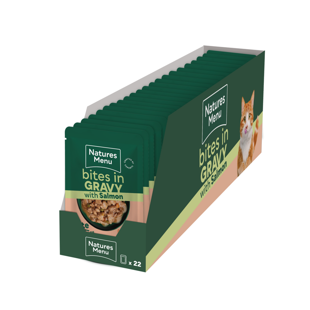 Natures Menu Bites In Gravy With Salmon Wet Cat Food Pouches 22x85g