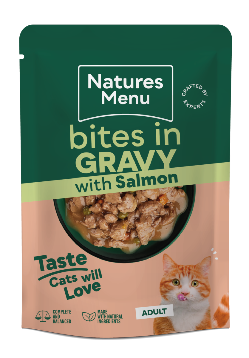 Natures Menu Bites In Gravy With Salmon Wet Cat Food Pouches 22x85g