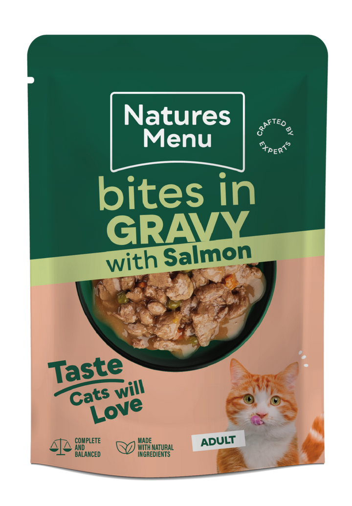 Natures Menu Bites In Gravy With Salmon Wet Cat Food Pouches 22x85g