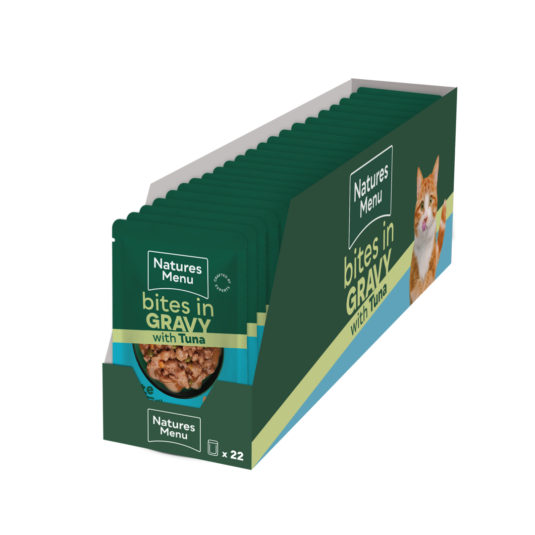 Natures Menu Bites In Gravy With Tuna Wet Cat Food Pouches 22x85g