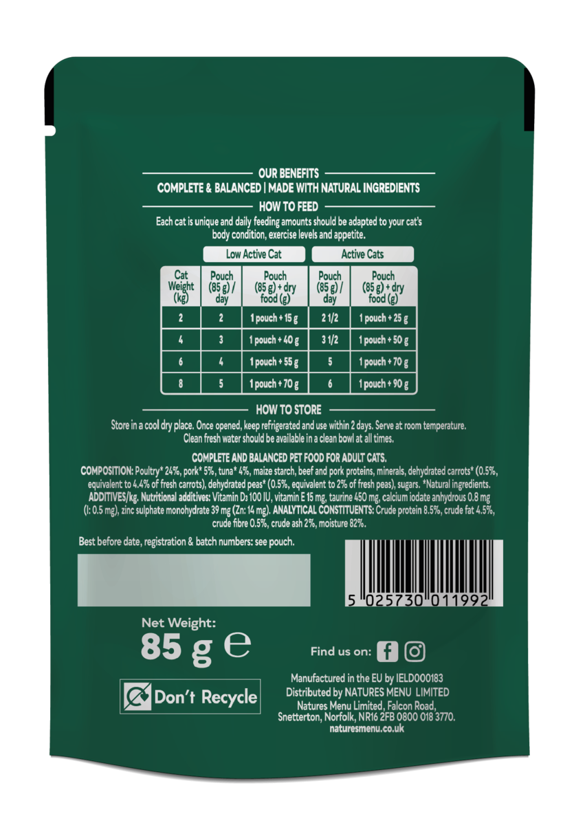 Natures Menu Bites In Gravy With Tuna Wet Cat Food Pouches 22x85g