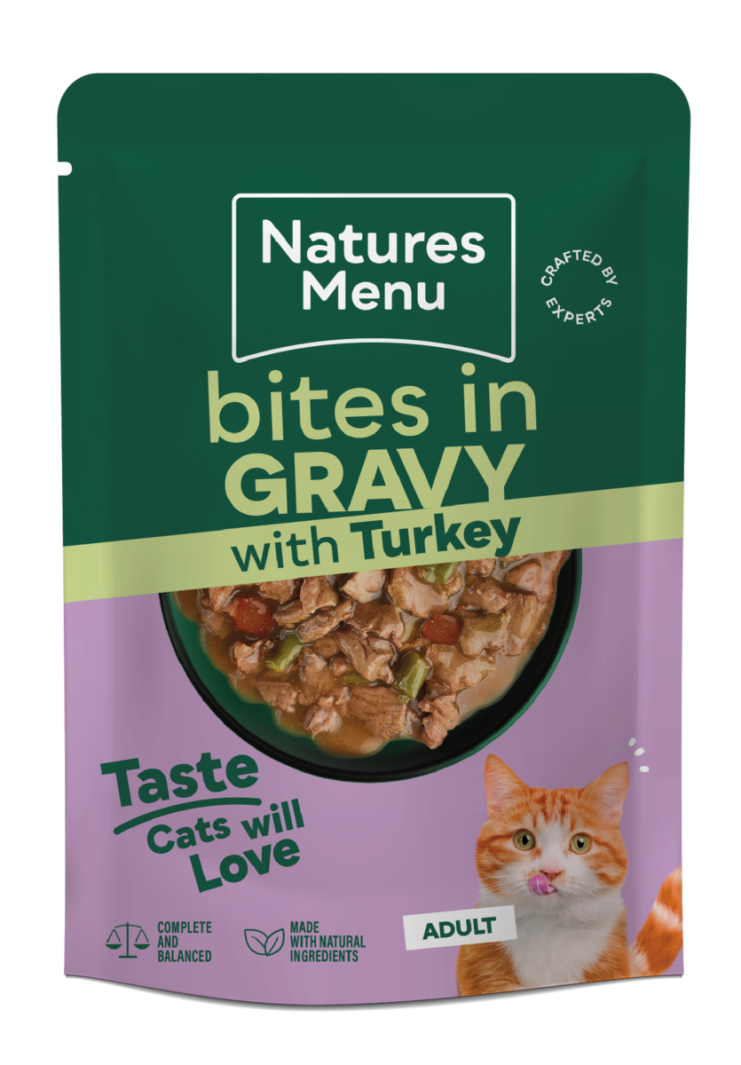 Natures Menu Bites In Gravy With Turkey Wet Cat Food Pouches 22x85g