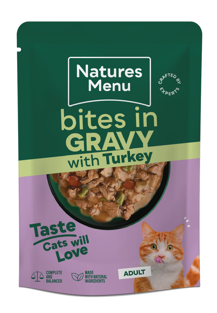 Natures Menu Bites In Gravy With Turkey Wet Cat Food Pouches 22x85g