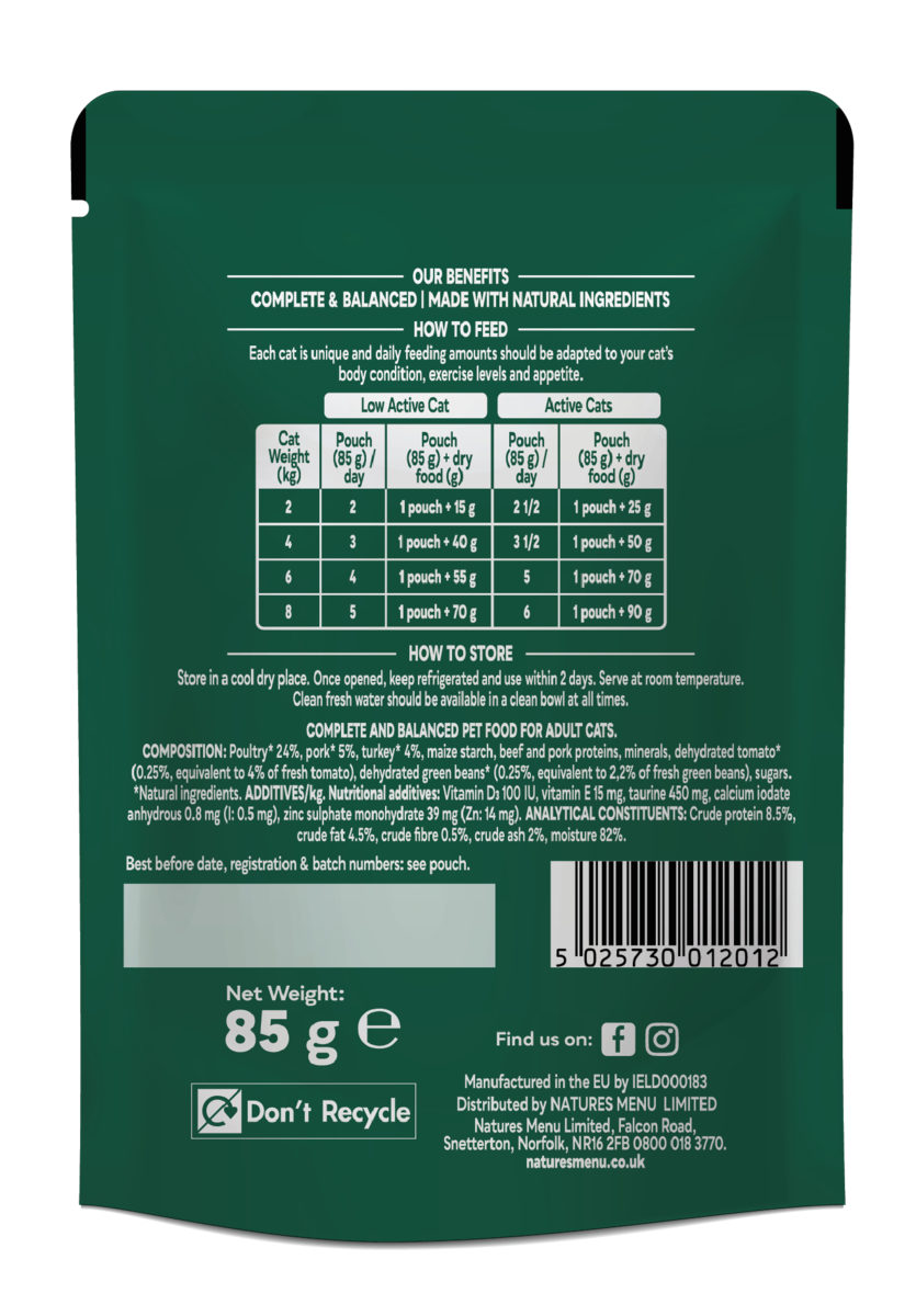 Natures Menu Bites In Gravy With Turkey Wet Cat Food Pouches 22x85g