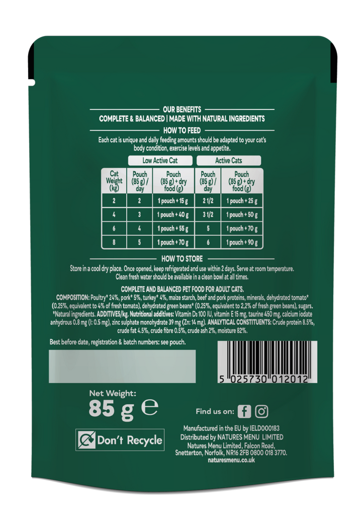 Natures Menu Bites In Gravy With Turkey Wet Cat Food Pouches 22x85g