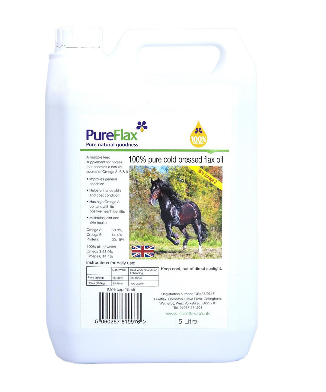 Pureflax Linseed Oil For Horses 5Ltr