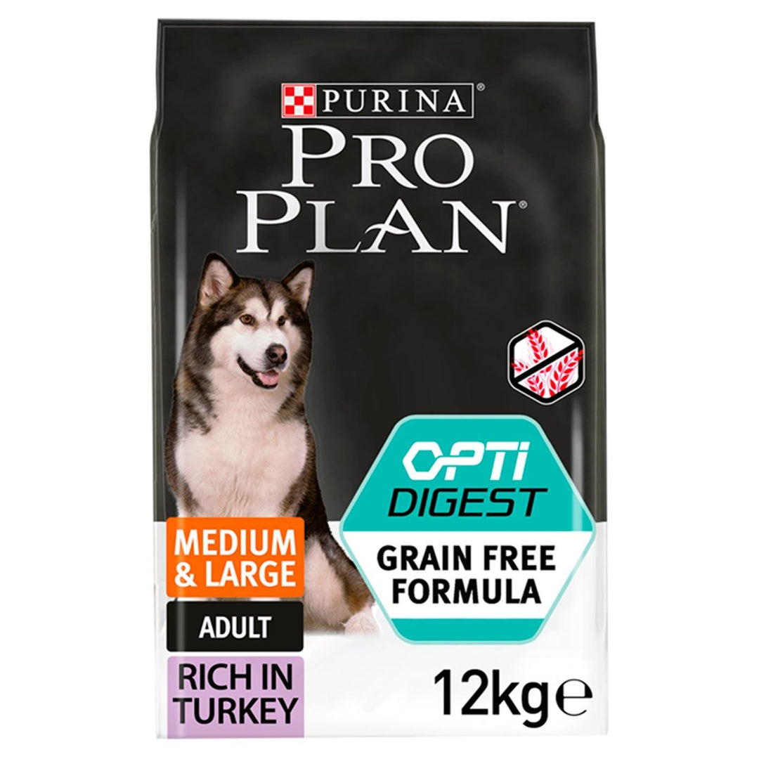 Pro Plan Dog Medium Adult Grain Free Sensitive Digestion With Optidigest Turkey Dry Food 12Kg