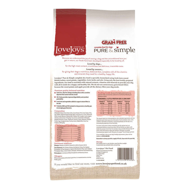 Lovejoys Pure & Simple Grain Free Farm Reared Turkey 12kg