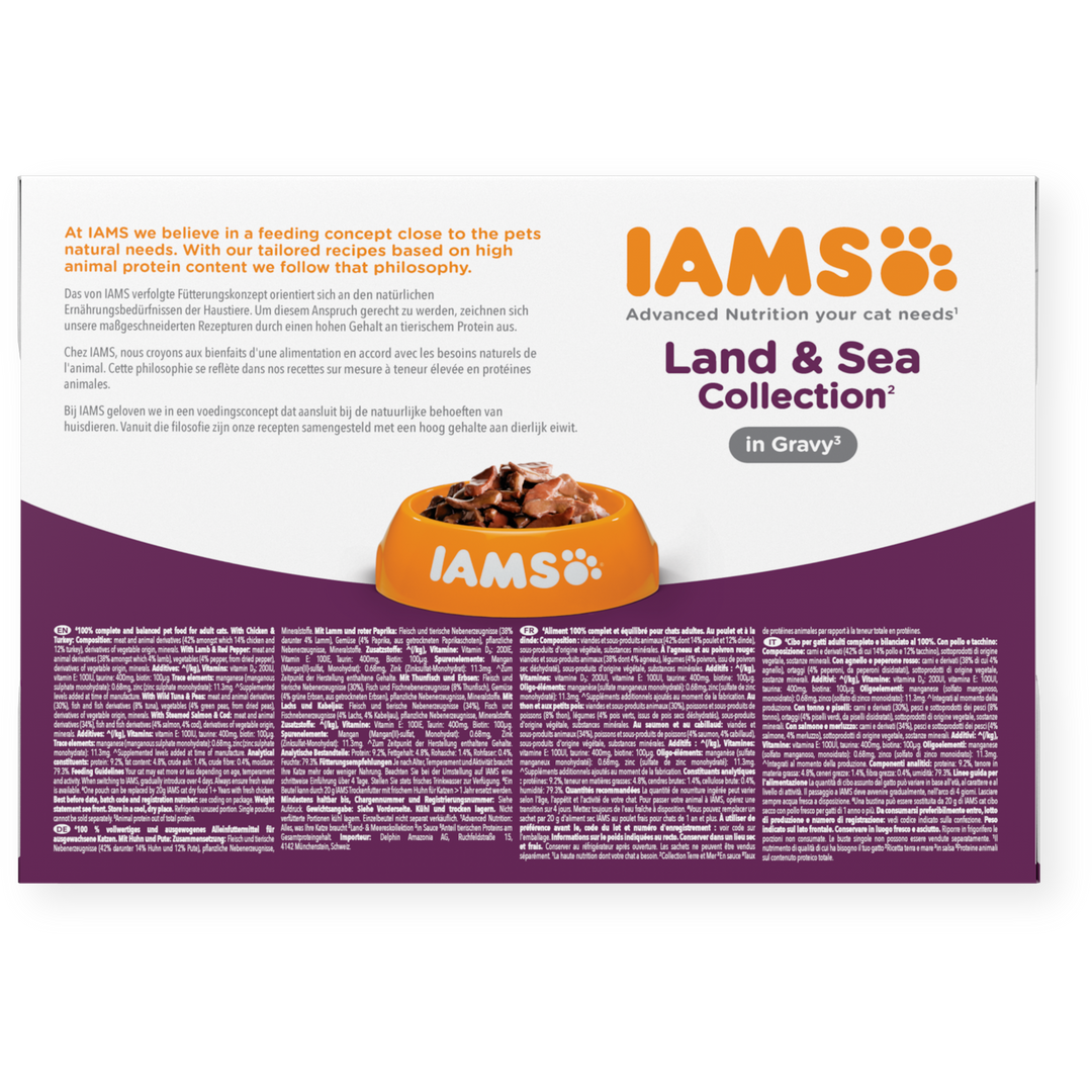 Iams 1+ Adult Cat Delights Land & Sea Collection In Gravy 8 X 85G