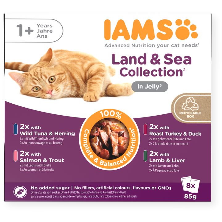 Iams 1+ Adult Cat Land & Sea Collection In Jelly 8 X 85G