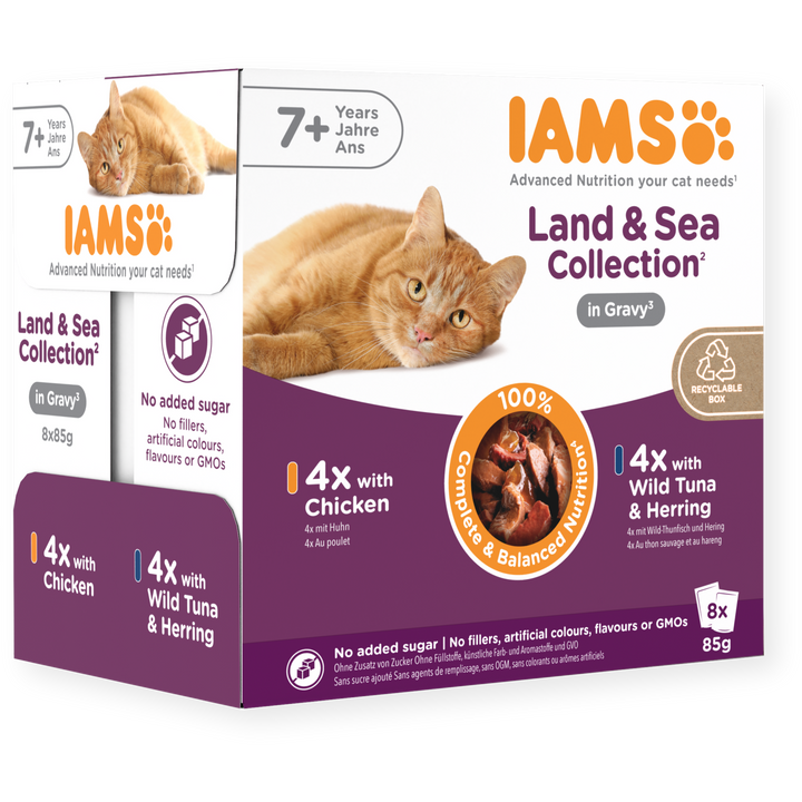 Iams 7+ Senior Cat Land & Sea Collection In Gravy 8 X 85G