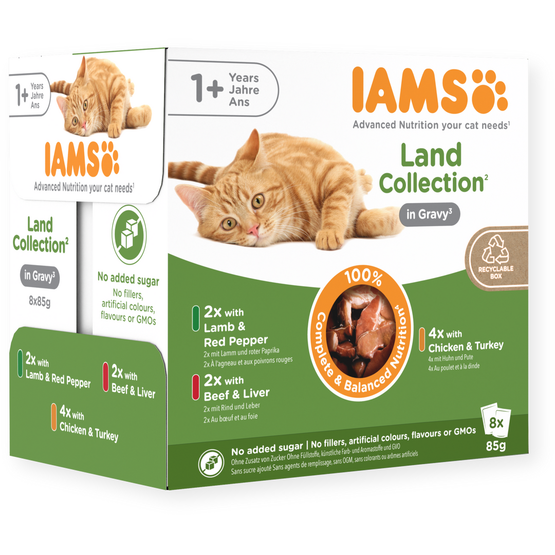 Iams 1+ Adult Cat Delights Land Collection In Gravy 8 X 85G