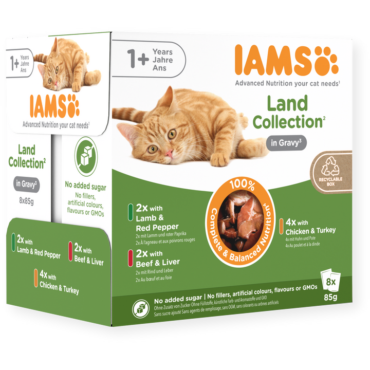 Iams 1+ Adult Cat Delights Land Collection In Gravy 8 X 85G