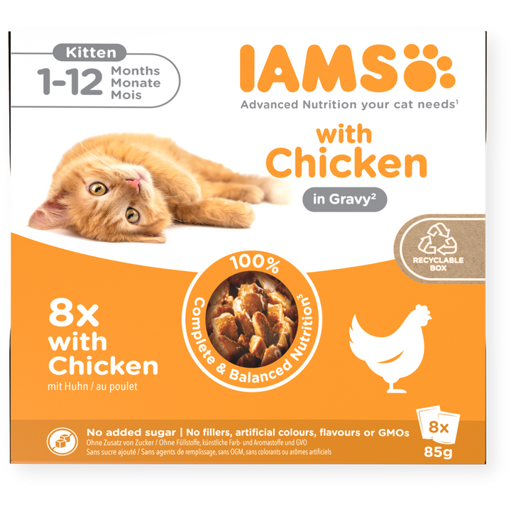 Iams 1-12 Months Kitten Delights Chicken In Gravy 8 X 85G