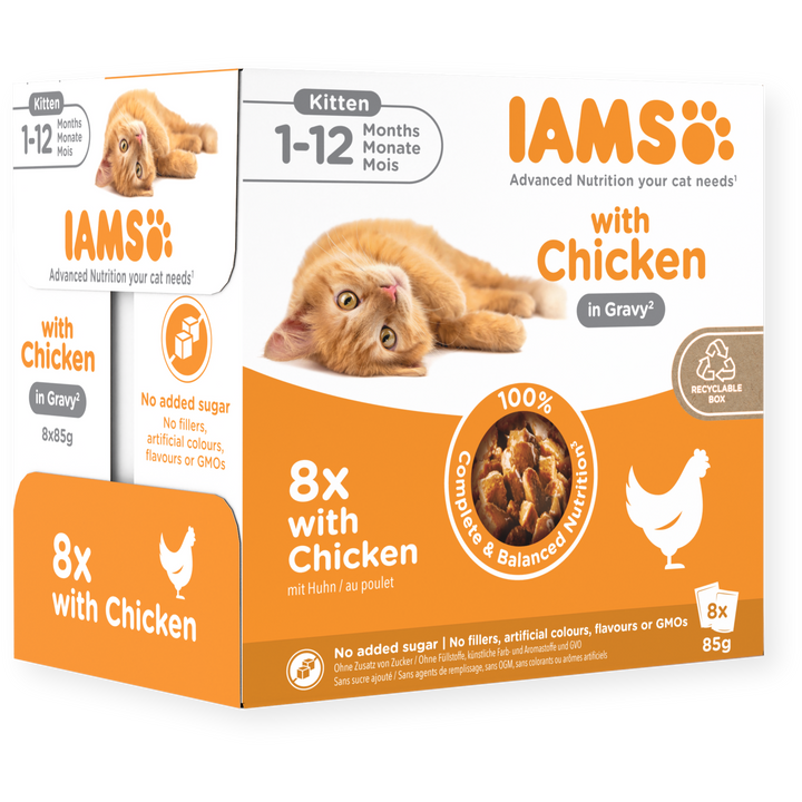 Iams 1-12 Months Kitten Delights Chicken In Gravy 8 X 85G