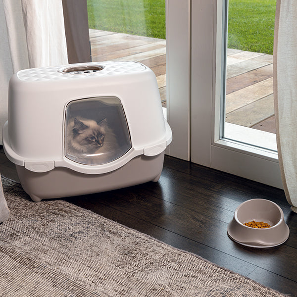 Stefanplast Tres Chic Indoor Hooded Litter Tray White/Grey