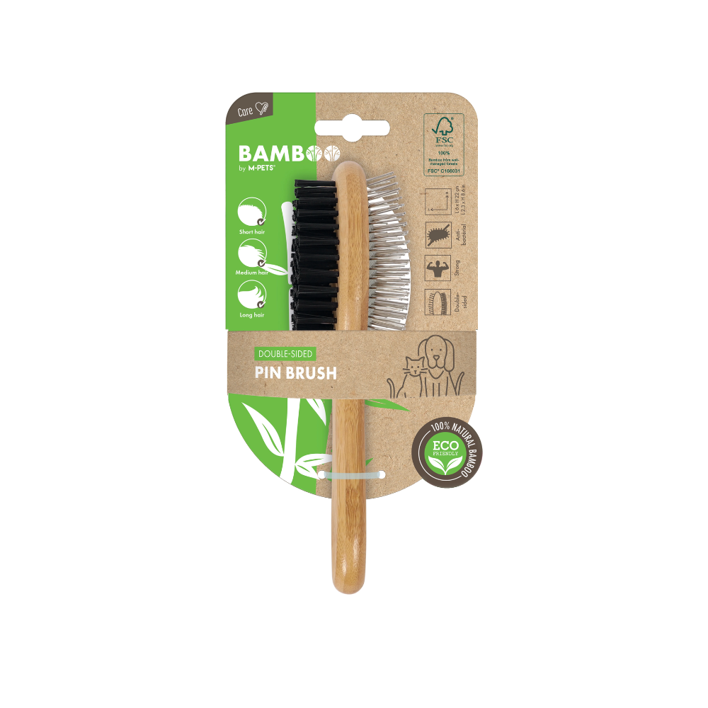 M-PETS Bamboo Double-Sided Pin Brush