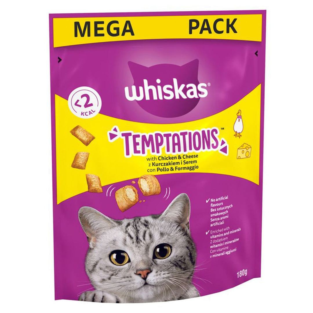 Whiskas Temptations Adult Cat Treats With Chicken & Cheese  180G