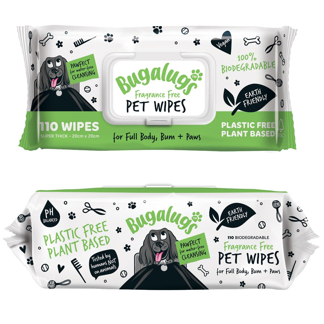 Bugalugs Biodegradable Fragrance Free Pet Wipes 110's