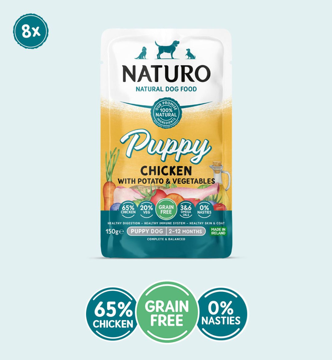 Naturo Puppy Grain Free Chicken with Potato &amp; Vegetables Pouch, 150g x 8