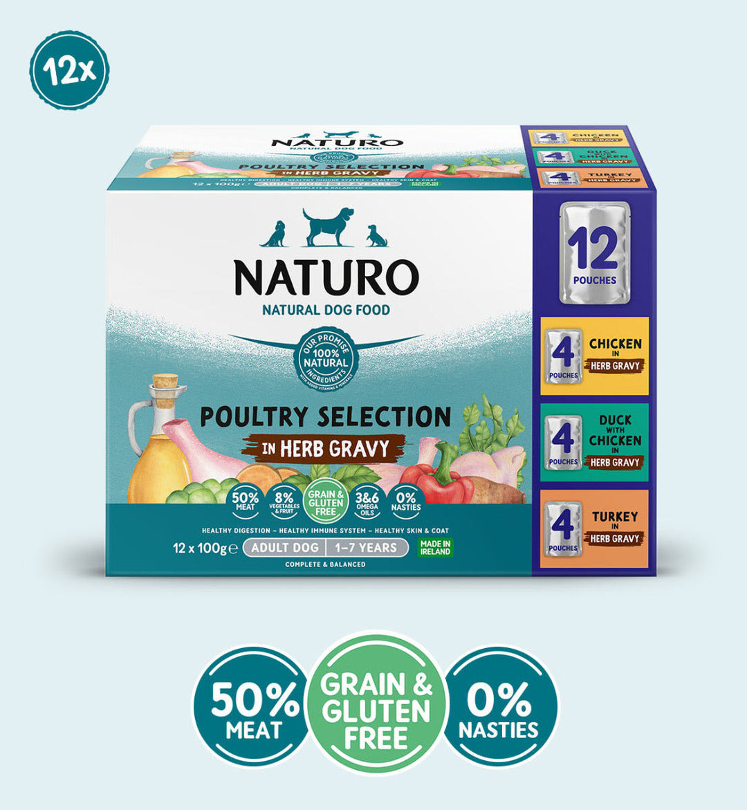 Naturo Adult Dog Gluten & Grain Free Pouch Poultry Selection in Herb Gravy 12x100g