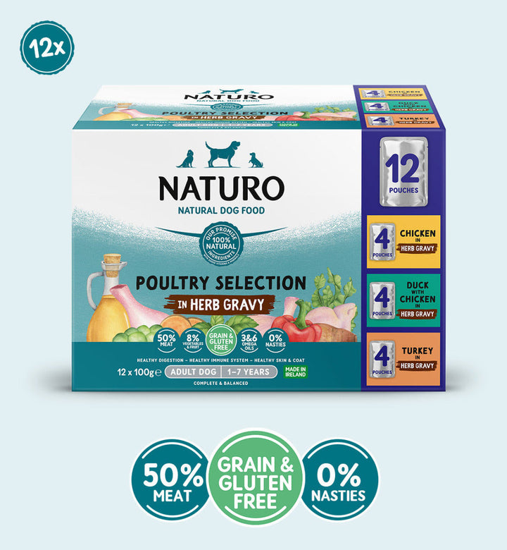 Naturo Adult Dog Gluten & Grain Free Pouch Poultry Selection in Herb Gravy 12x100g