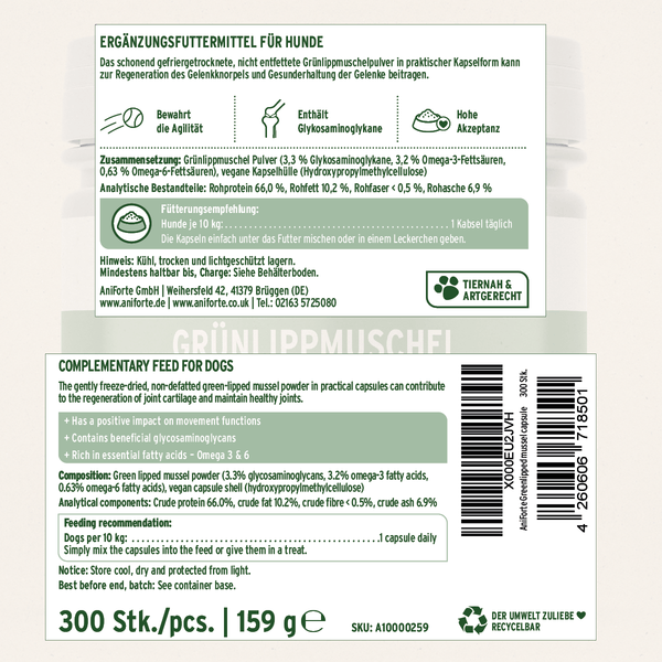 Aniforte Green Lipped Mussel Capsules for Dogs