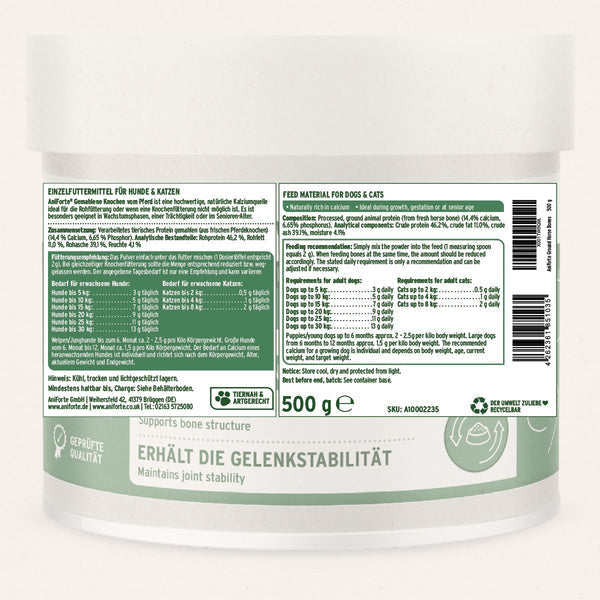 Aniforte Ground Horse Bones - Natural Calcium Supplement - 500 g