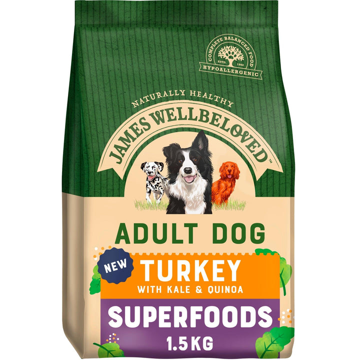 James Wellbeloved Superfoods Adult Dry Dog Food Turkey and Rice with Kale & Quinoa 1.5kg