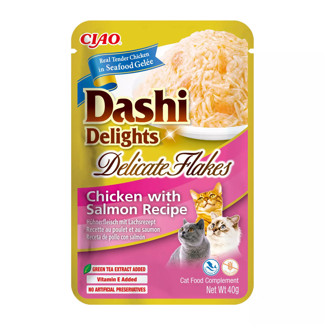 Dashi Delights Delicate Flakes Chicken with Salmon Recipe Cat Wet Pouches 40gx12