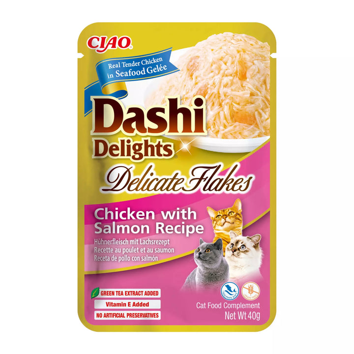 Dashi Delights Delicate Flakes Chicken with Salmon Recipe Cat Wet Pouches 40gx12