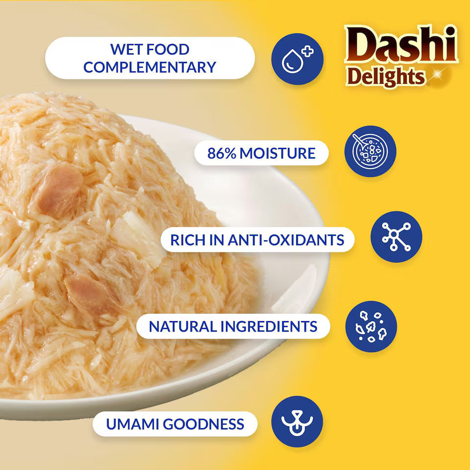 Dashi Delights Delicate Flakes Chicken with Tuna Recipe Cat Wet Pouches 40gx12