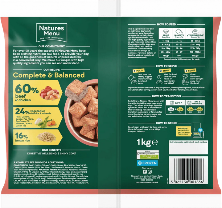 Natures Menu 60/40 Beef Nuggets with Chicken, Vegetables and Brown Rice 1kg - Ormskirk Pets