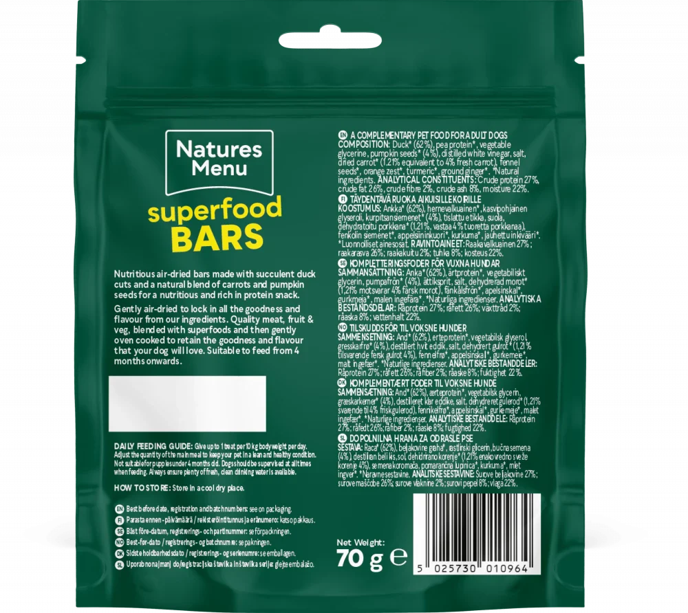 Country Hunter Superfood Bars Dog Treat Duck With Carrot 70G