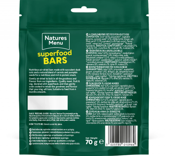 Country Hunter Superfood Bars Dog Treat Duck With Carrot 70G