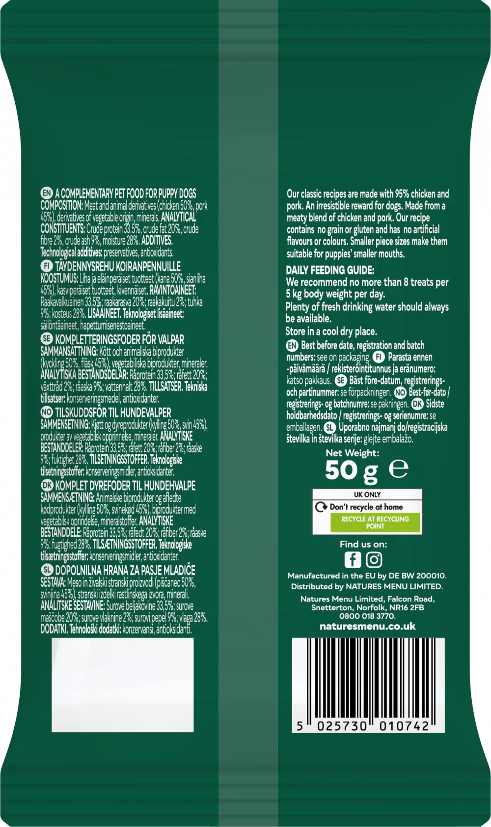 Natures Menu Meaty Treats For Puppy Chicken And Pork 50G