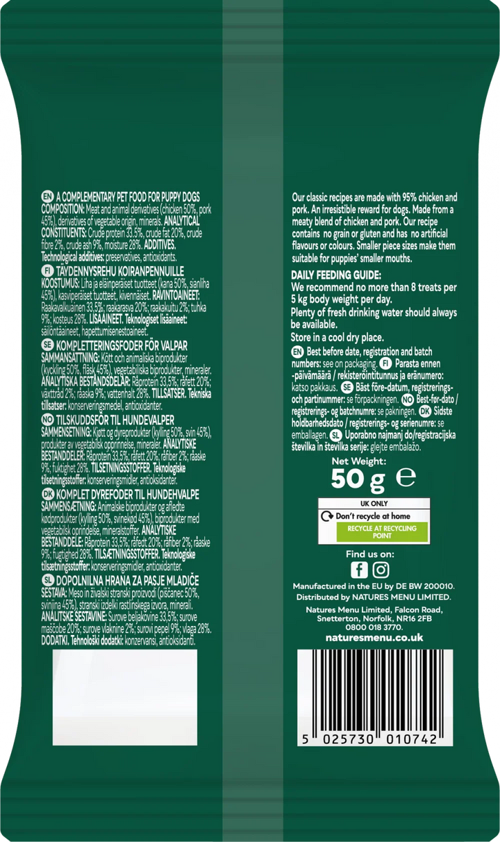 Natures Menu Meaty Treats For Puppy Chicken And Pork 50G
