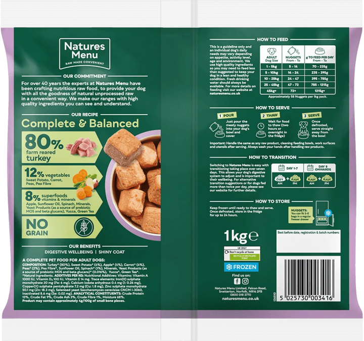 Natures Menu Country Hunter 80/20 Turkey Nuggets with Superfoods 1kg - Ormskirk Pets