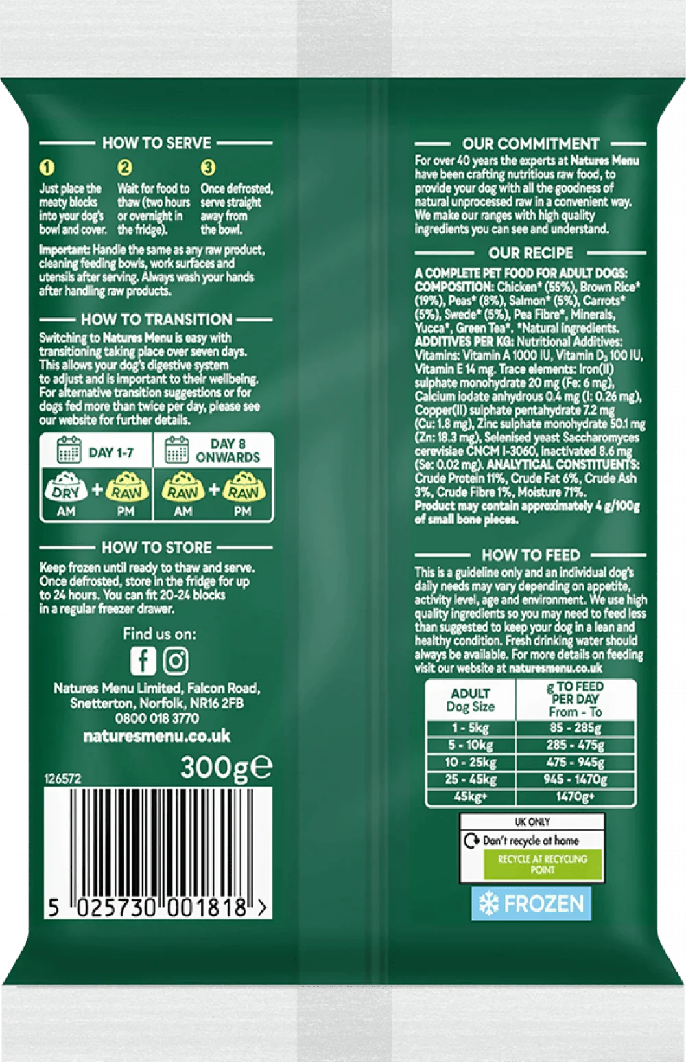 Natures Menu 60/40 Chicken with Salmon, Vegetables and Brown Rice Block 300g