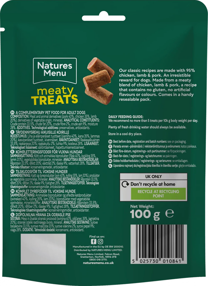 Natures Menu Treats For Adult Dogs Lamb And Chicken Meaty Treats 100G