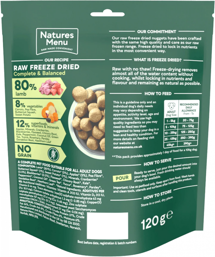 Natures Menu 80/20 Lamb Freeze Dried 120g - Ormskirk Pets