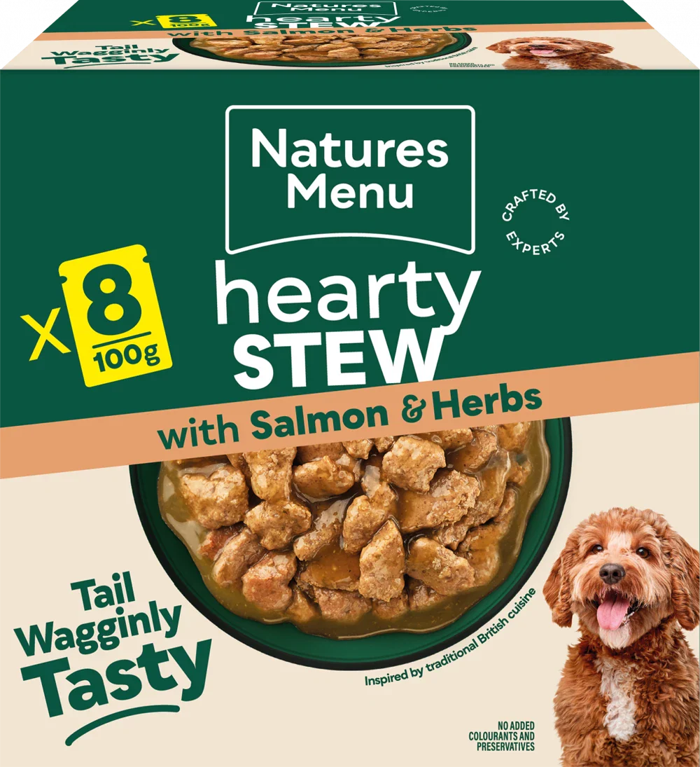 Natures Menu Dog Pouches Hearty Stews Salmon For Adult Dogs 8 x 100g