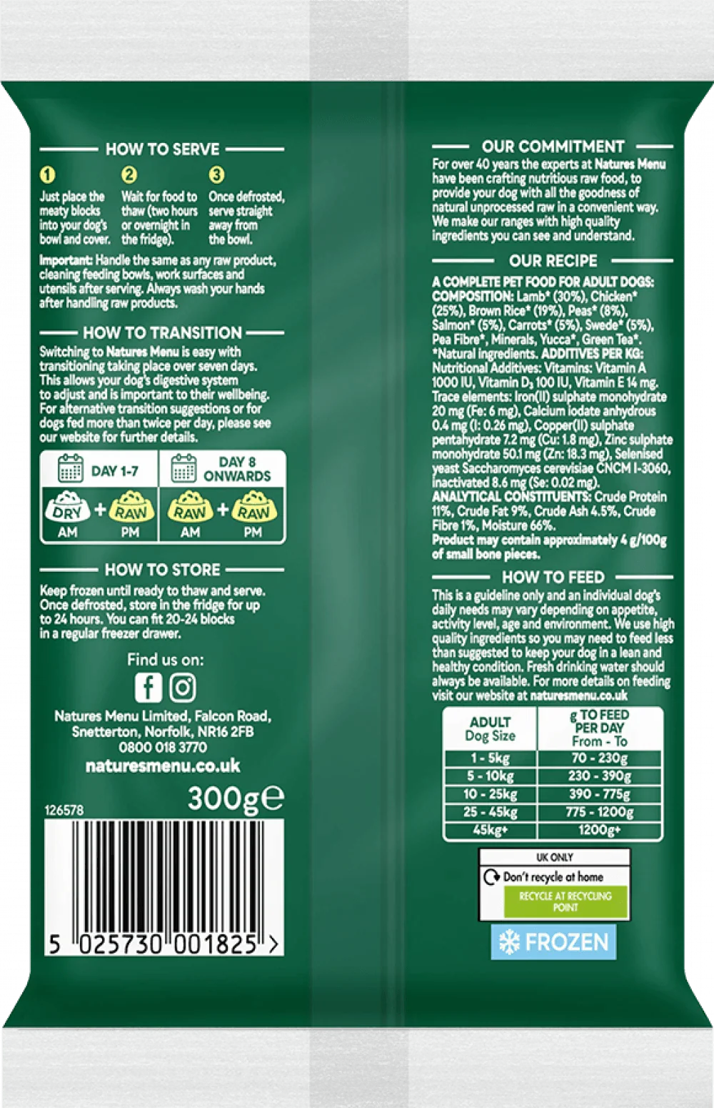 Natures Menu 60/40 Lamb with Chicken, Salmon, Vegetables and Brown Rice Block 300g
