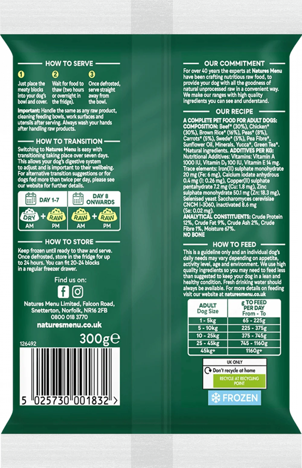 Natures Menu 60/40 Beef and Chicken with Vegetables and Brown Rice Block 300g