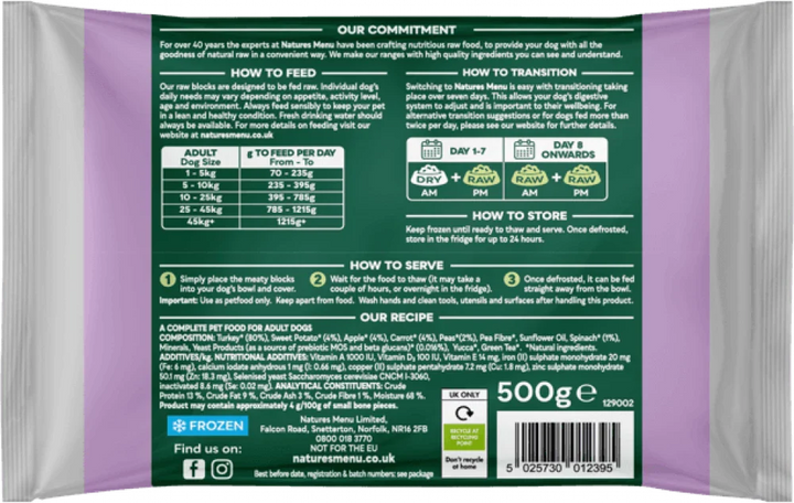 Natures Menu Complete & Balanced Raw Turkey For Adult Dogs 500g
