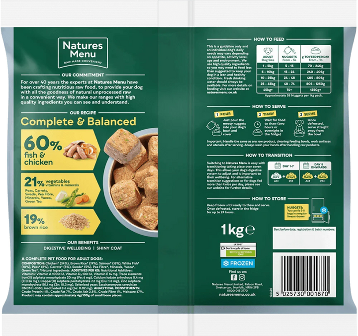 Natures Menu 60/40 Fish and Chicken, Vegetables and Brown Rice 1KG For Adult Dogs - Ormskirk Pets