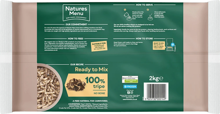 Natures Menu 100% Tripe Freeflow Mince for Adult Dogs 2kg - Ormskirk Pets