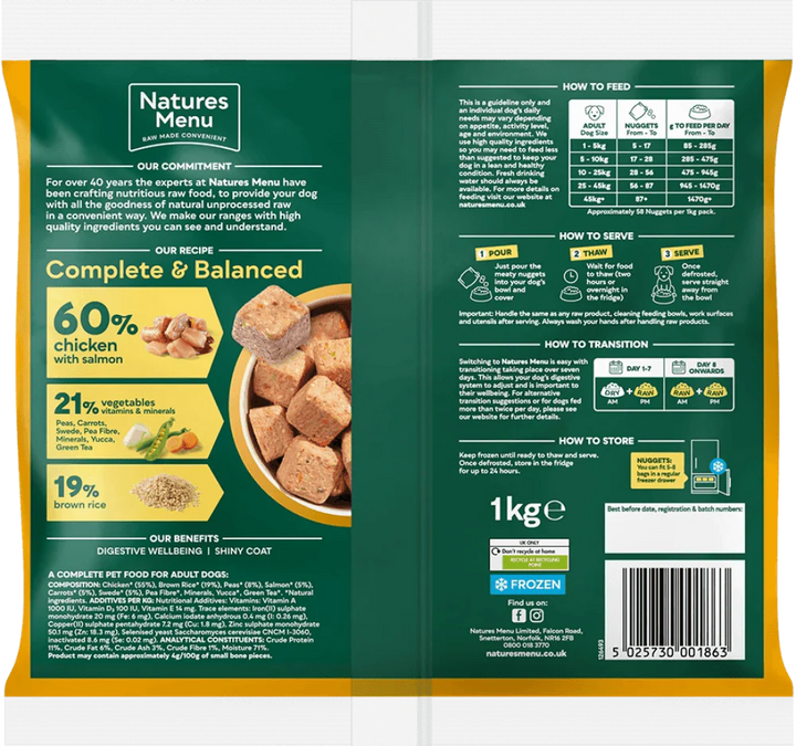 Natures Menu 60/40 Chicken Nuggets with Salmon, Vegetables and Brown Rice 1kg - Ormskirk Pets