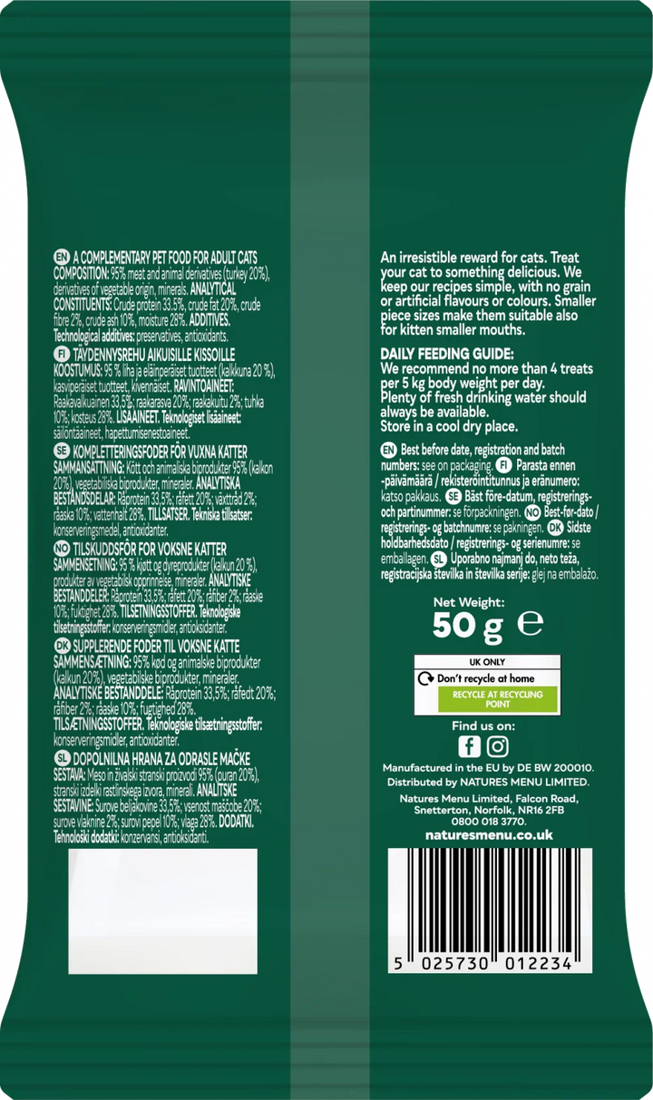 Natures Menu Meaty Treats For Adult Cat Turkey 50G